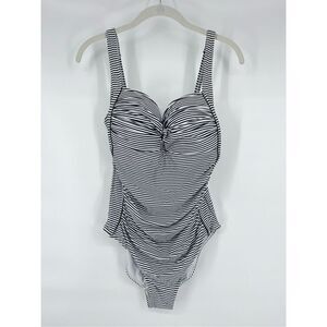 Nip Tuck Sorrento Stripe Joanne Twist Front One Piece Swim Suit Black Size US 10